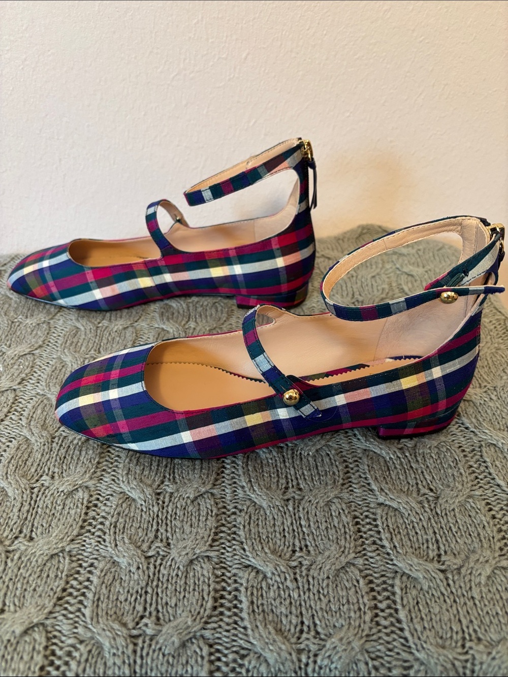 J. Crew Multicolor Plaid Mary Jane Flats with Ankle Strap - Picture 2 of 4